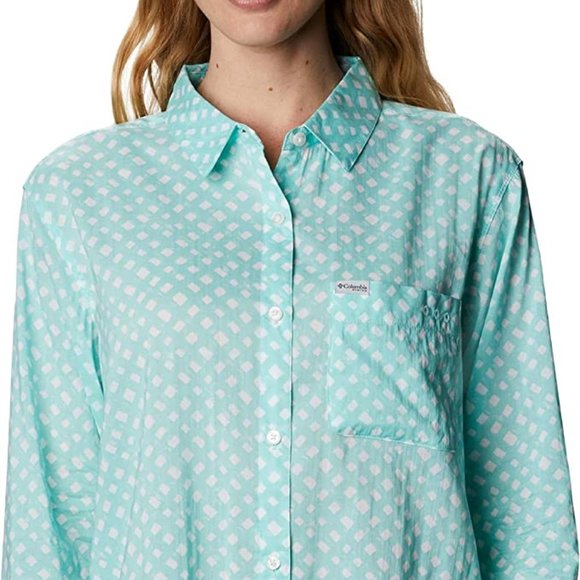 🆕Columbia Women's Slack Water Woven LS Shirt, Gulf Stream Lattice Print, NWT - Picture 4 of 5
